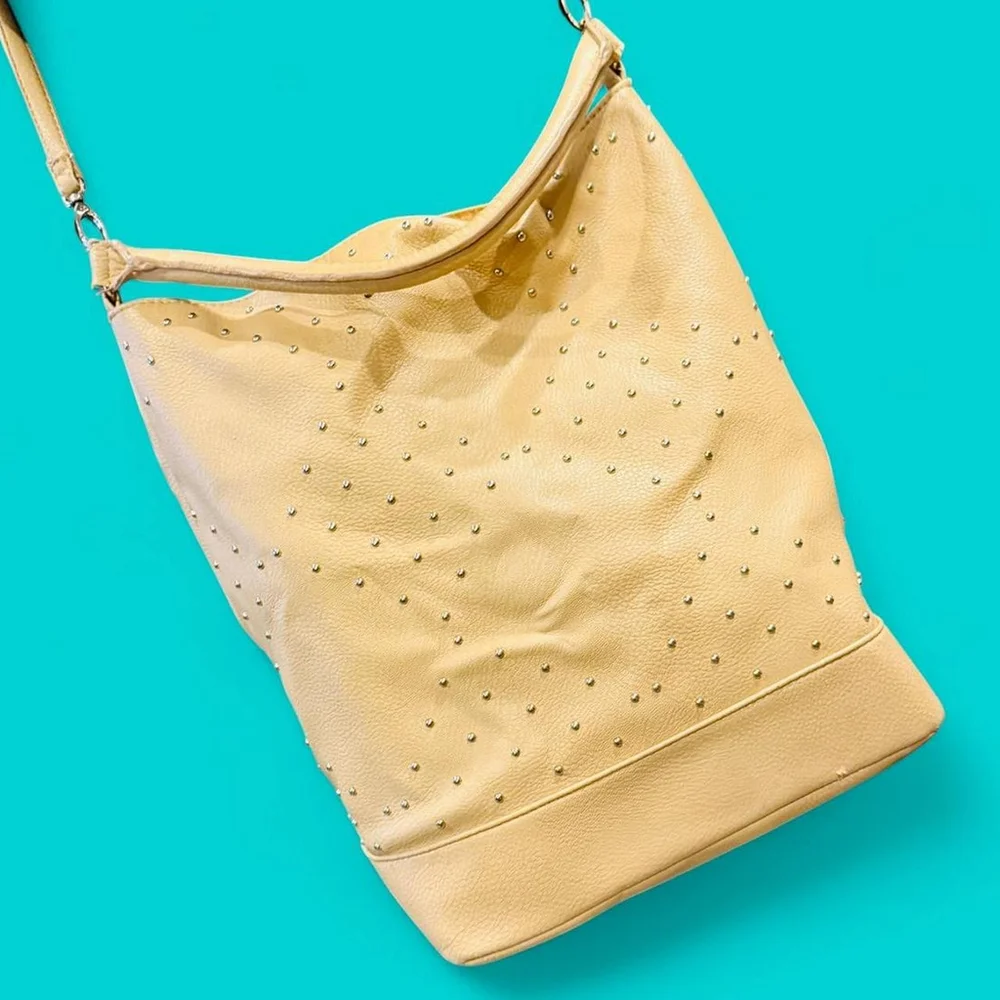 Tan Studded Shoulder Tote Bag
